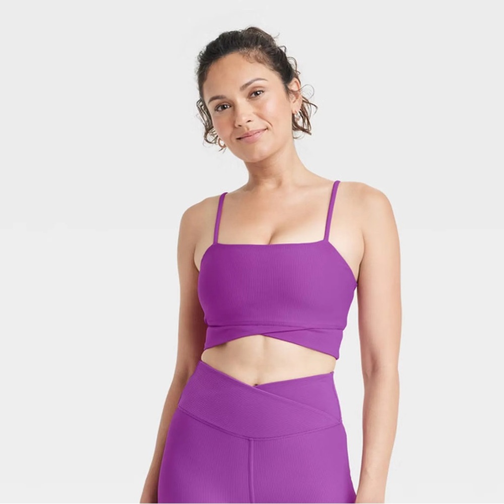 Women's neon pink/ purple all in motion light support ottoman ribbed bra